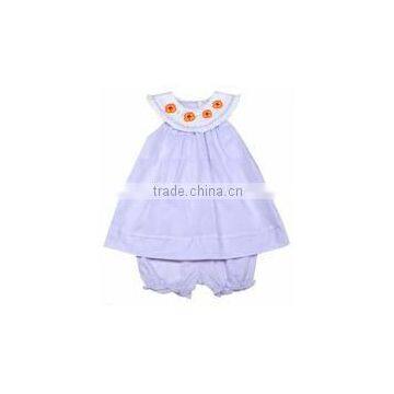 Customized girls baby embroidered dress with bloomers lavender Factory Price Girls Dress