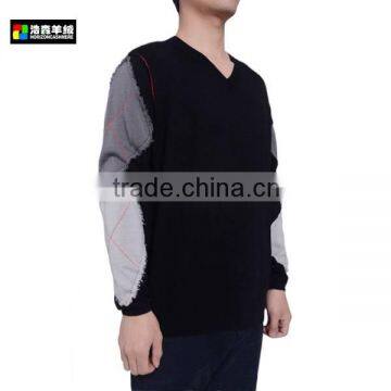 V Neck Pocket Fashion Men Wool Sweater, Fashion Patch Wool Sweater