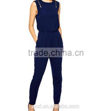 Sleeveless Round Neckline Zipper on Shoulder Fashional Women Long Jumpsuit photo-5