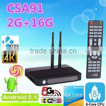 2016 Factory Direct Selling ! CSA91 Android 5.1 TV Box with RK3368 Octa Core 2G+16GB 4K Smart TV box