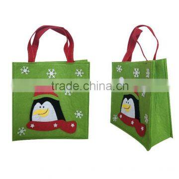 christmas felt craft green bag with snow and penguin decoration xmas gift felt handbag