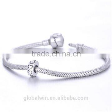 Wholesale Silver Curved Tube Beads Simple Heart Pattern Thai Silver Beads Pure 925 Charms for Bracelet Making STY008 photo-2