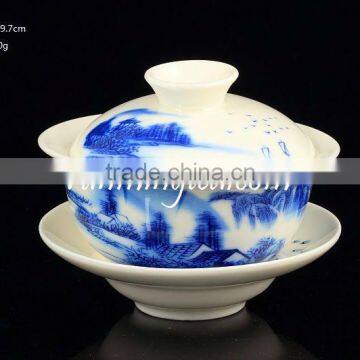 Hot sale Blue Landscape Pu Er Gaiwan with saucer, tea cup(150cc)