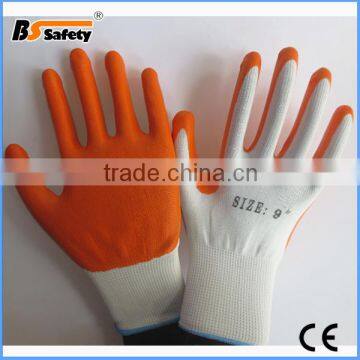 BSSAFETY Cheap orange nitrile coated working gloves from China factory