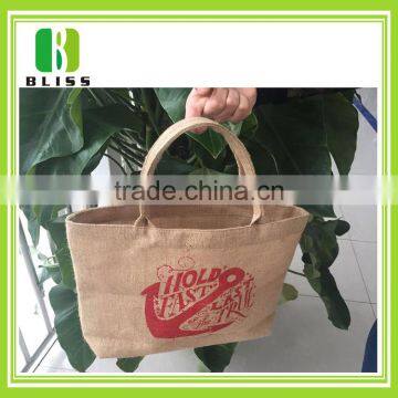 Cheap promotion good quality fashion printing jute beach bag