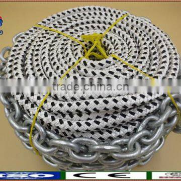 DOCK Line|With Loop|premium 2mm-50mm| Pre-Spliced |Double Braid Polypropylene | White With Black Reflective Plus Stell Chain photo-4