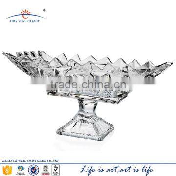 Large rectangular modern design recycled crystal glass fruit bowl with foot for table centerpieces