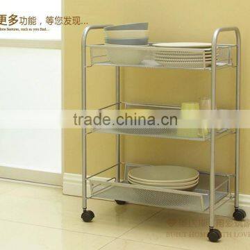 Metal Mesh Trolly Organizer Shelves Handle Portable Storage Rack photo-3