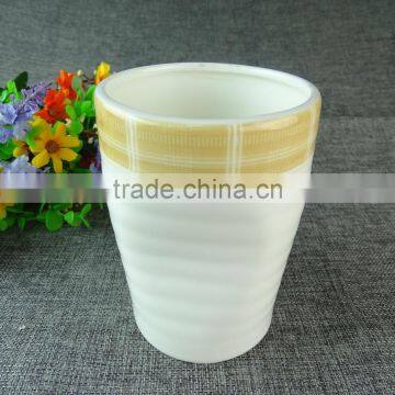 Fashion White And Yellow Stripe Eco Friendly Mug Ceramic Keep Cup For Office Use