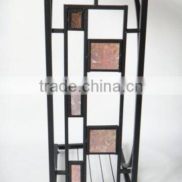 RH-4520 Living Room Geometric Design Artificial Slate-Trimmed MDF Top Metal Sofa Side Table photo-3