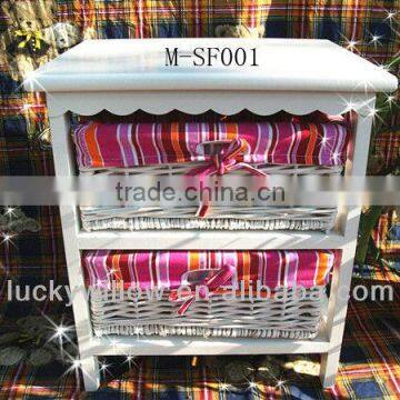 White Storage Cabinet With 2 Drawer Wicker Storage Basket