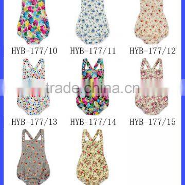 Girls Backless Red New Floral Cotton Onesie Outfits Adjustable Suspender Smocked Romper photo-6