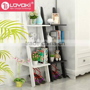 Hot Sale Wood Corner Storage Shelf 3 Tier Wood Leaning Ladder Book / Magazine Shelf photo-2