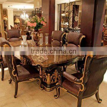 Exquisite French Classic Wood Veneer Marquetry Inlay Dining Table for Six People With Floral Upholstery Armchair Set BF12-03274c photo-5