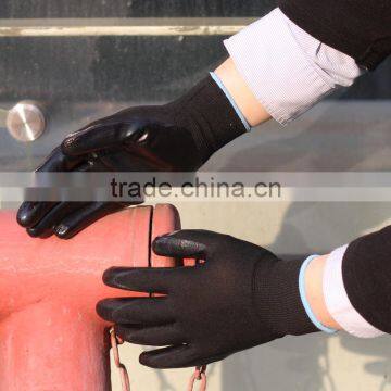 NMSAFETY 13 Gauge Knitted Seamless Black Polyester Liner Palm Coated Black Nitrile Work Safety Gloves for Light Industry photo-5