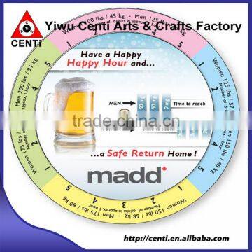 Custom Imprinted Blood Alcohol Concentration 2 Wheel Calculator for safe driving