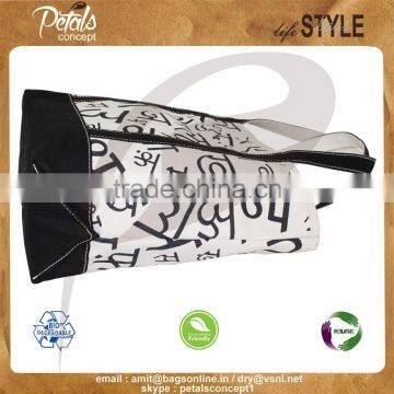 20 Oz Natural Canvas Boat Bag With Overall Print & Black Trimmed Handle & Bottom photo-3