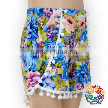 Floral Printed Short Pants Wholesale Baby Girl Cotton Shorts With White Balls Fashion Girls Short Pants