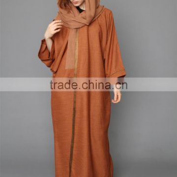 wholesale clothing OEM Burnt orange Bronze trim outlines dubai kimono front open Sunset abaya