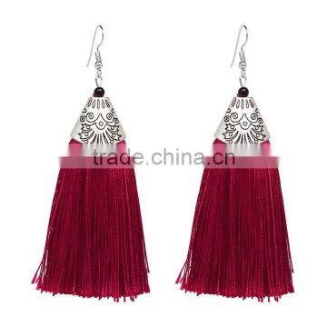 Bohemian Jewelry Vintage Alloy Cap Long Colorful Tassel Charms Earrings for Women photo-2