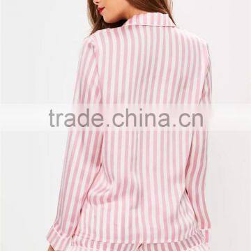 MGOO Custom Pink Stripe Satin Pyjamas High Waist Women Sleepwearing Satin All Over Print Nightwear photo-5