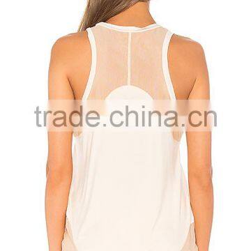 MGOO High Quality Sport Wear Dri Fit Tank Top Women Singlet Mesh Perspective Tank Top With Curved Hem