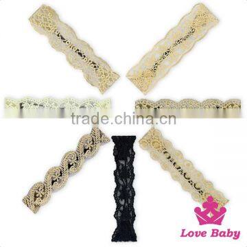 Lovely Baby Girl Knit Lace Flower Hair Accessories Skinny Elastic Pony Bridal Wedding Boho Headband photo-6