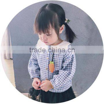 S17735A Autumn Spring Baby Girls Checked Ruched Collar Blouses photo-3
