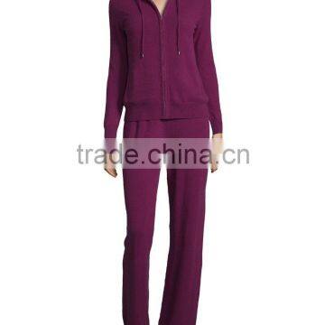 Women Cashmere Plain Tracksuit Jogging Warm Hood Set photo-3