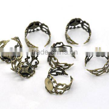 Antique Bronze Adjustable Filigree Ring Settings 18.3mm US 8 Ring Setting photo-3