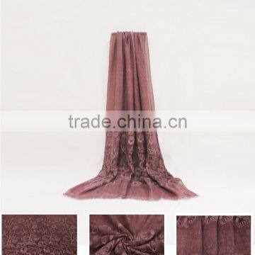 New Fashion Custom Embroidery Flower Plain Dyed Linon Viscose Hijab Scarf photo-3