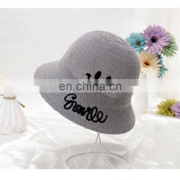 Foldable Sun Hat Smiley Knit Basin Hat Outdoor Sun Protection Beach Hat