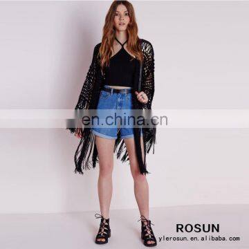 New Season Black Crochet Tassel Batwing Cardigan