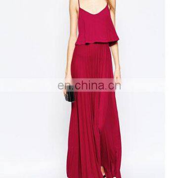 Latest fashion pleated summer maxi dress chiffon long dress