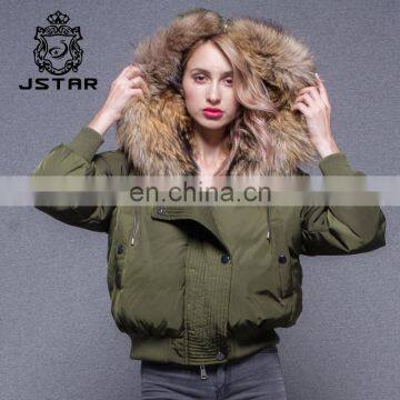 High Fashion Wholesale Large Genuine Raccoon Fur Collar Hood Parka Fur Jacket / Custom Women Winter Real Fox Fur Jacket