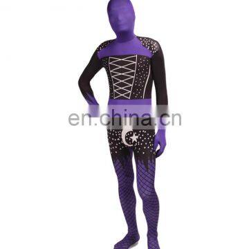 Wholesale Purple Sexy Full Hood Halloween Costume Zentai Lycra Catsuit