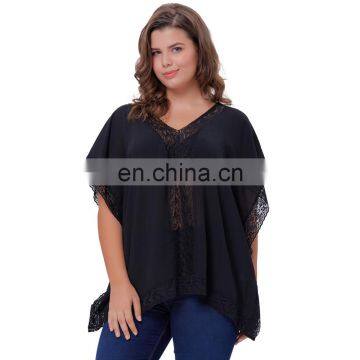 Hanna Nikole Women's Plus Size 0X~3X Short Batwing Sleeve V-Neck V-Back Tops HN0018-1