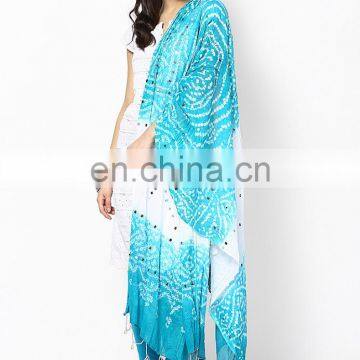 Hand Tie Dye Bandhej Bandhani Beaded Jaipuri Tradional Ethnic Stole Dupatta