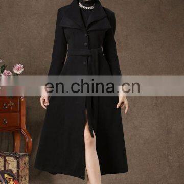 Winter fashion Women Coats /Wool&Blends Single Breasted Dovetail Collar Adjustable long Coat