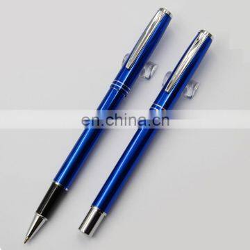 metallic blue color shiny barrel metal l ballpoint ball pen and roller pen