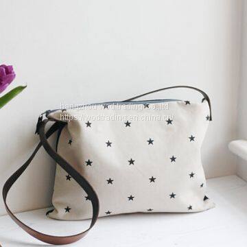 full printed star crossbody bag with long leather shoulder