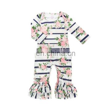 2019 Infant&Toddler Striped printing flower Ruffle brushed silkmilk Jumpsuit Soft Baby Girl Cotton Suit Romper