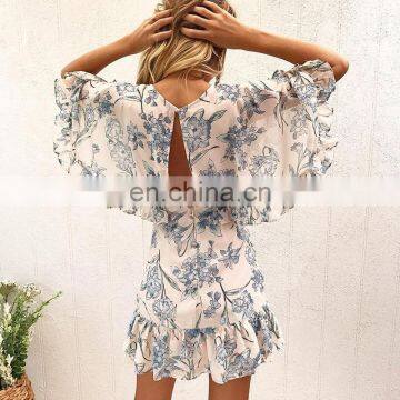 LAITE D2143 Women V-neck Casual Dress Ladies Floral Printed Dress Women Short Sleeve Elegant Dress photo-4