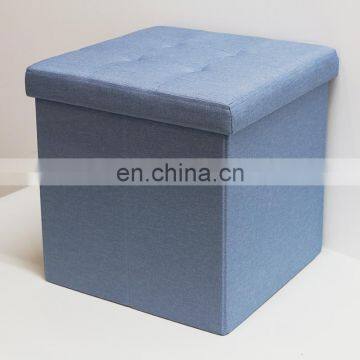 Living Room Leather Foldable Linen Storage Fabric Stool Pouf Tufted Ottoman Box Furniture Manufacturer photo-4