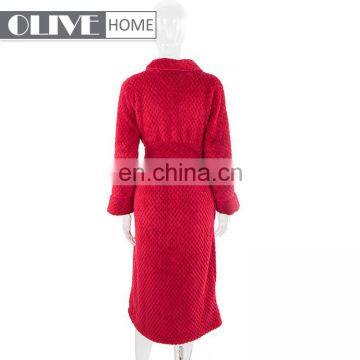 OLIVE Cheap Warm Super Soft Solid Jacquard Women Robe Microfiber Flannel Fleece Bathrobe photo-2