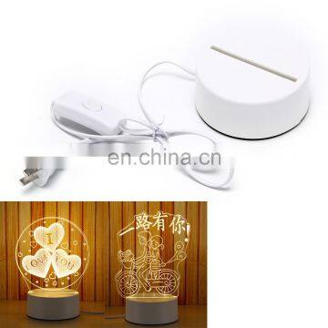 Modern Black Plug Cable Led Night Light 3 Colors Change Lamp Holder Lighting Acrylic 3D Assembled Base