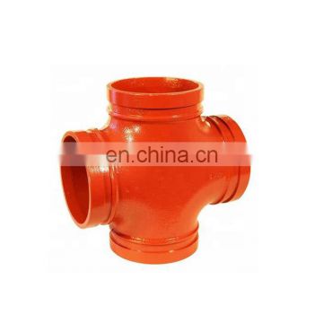 FM Approved ductile cast iron mechanical grooved fitting cross for fire fighting system