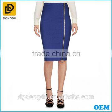 Ladies Office wear blue skirts with zipper at side