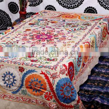 Hippie Gypsy Suzani Blanket Fabric Quilt Indian Decorative Handmade Suzani Bedspreads