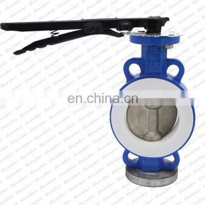 Bundor cast Steel Body Ptfe Seat Ss304 Disc Lever Butterfly Valve With CE Approval